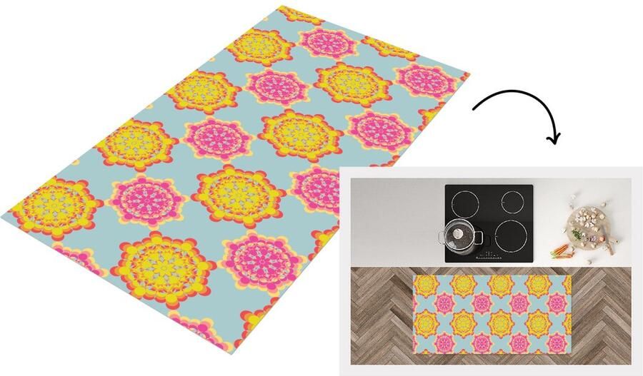 KitchenYeah Keukenloper 120x60 cm Keukenmat vinyl Flower Power Design Hippie Keukenmatten loper Keuken vloerkleed tapijt
