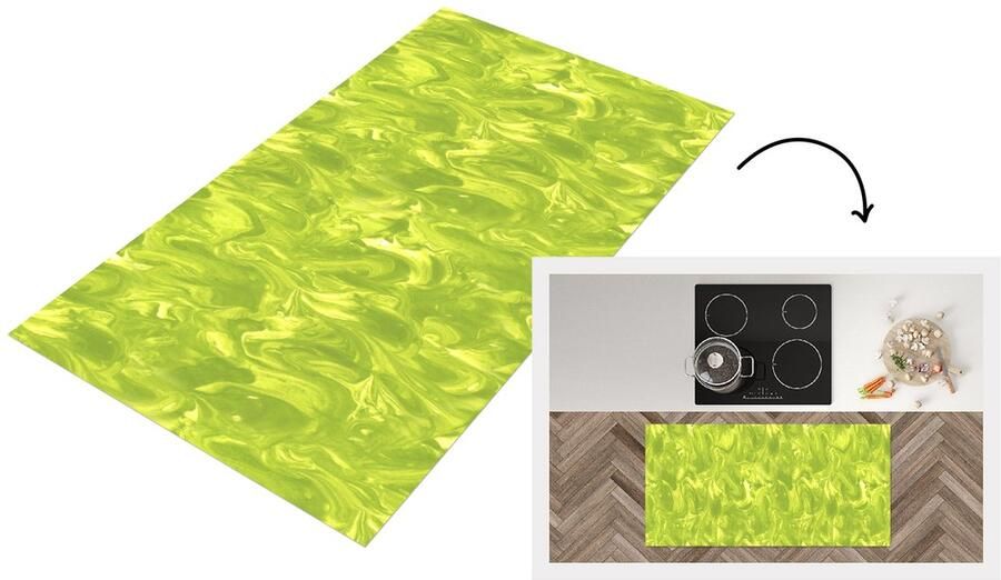 KitchenYeah Keukenloper 120x60 cm Keukenmat vinyl Groen Marmer print Verf Design Keukenmatten loper Keuken vloerkleed tapijt