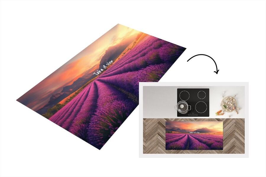 KitchenYeah Keukenloper 120x60 cm Keukenmat vinyl Lavendelveld Quote Zonsondergang Keukenmatten loper Keuken vloerkleed tapijt