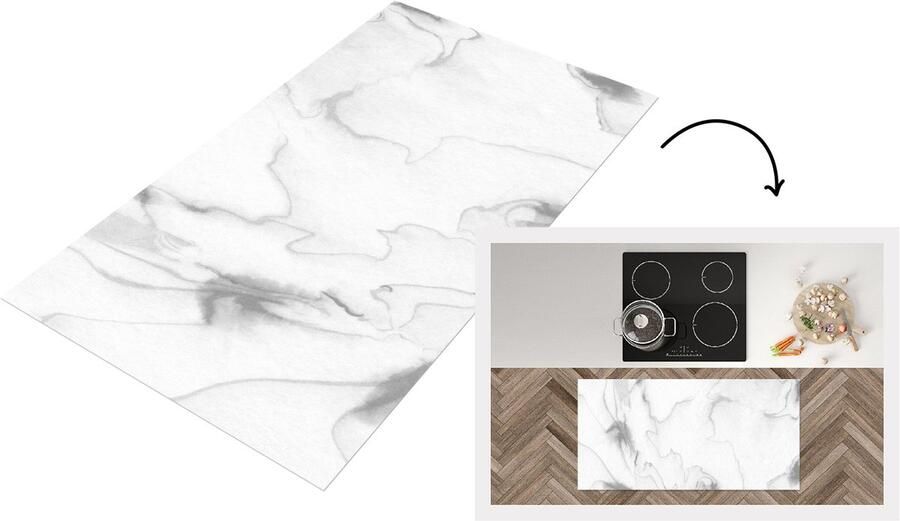 KitchenYeah Keukenloper 120x60 cm Keukenmat vinyl Marmer Grijs Wit Abstract Marmerlook Keukenmatten loper Keuken vloerkleed tapijt