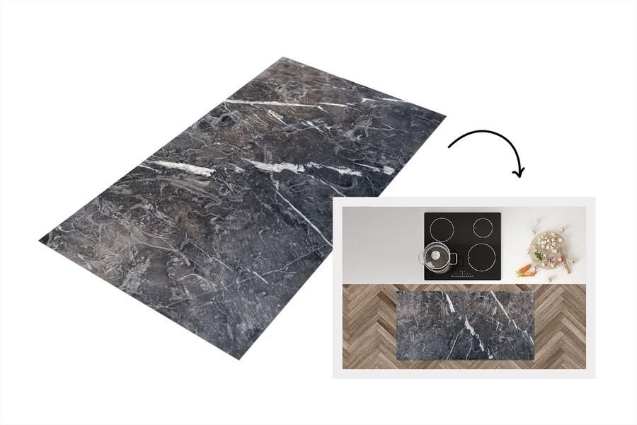 KitchenYeah Keukenloper 120x60 cm Keukenmat vinyl Marmer Grijs Wit Keukenmatten loper Keuken vloerkleed tapijt