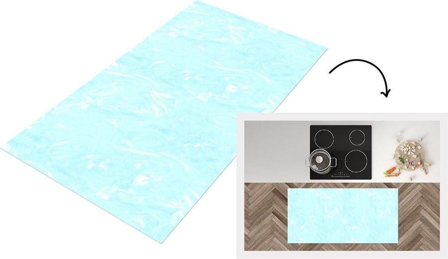 KitchenYeah Keukenloper 120x60 cm Keukenmat vinyl Marmer Neon Blauw Patronen Keukenmatten loper Keuken vloerkleed tapijt