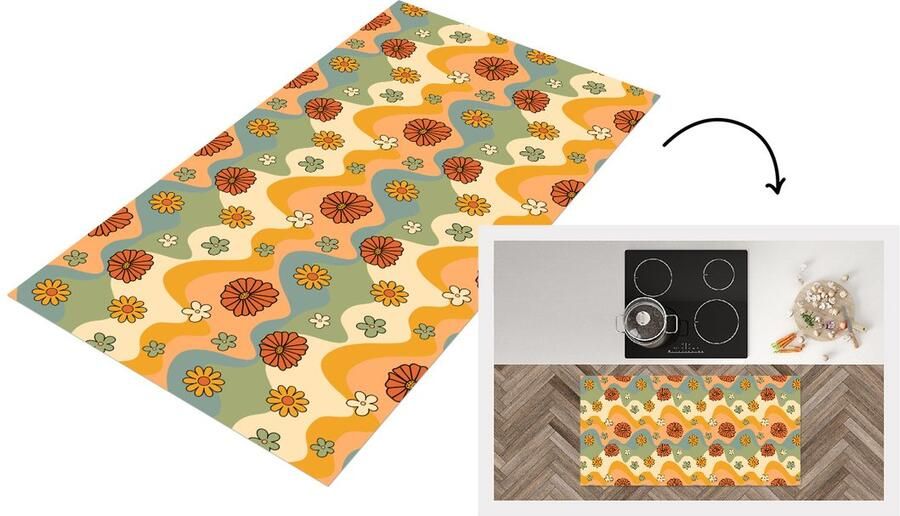 KitchenYeah Keukenloper 120x60 cm Keukenmat vinyl Patronen Bloemen Vintage Keukenmatten loper Keuken vloerkleed tapijt
