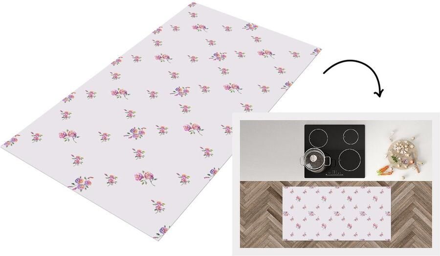 KitchenYeah Keukenloper 120x60 cm Keukenmat vinyl Patroon Rozen Bloemen Keukenmatten loper Keuken vloerkleed tapijt