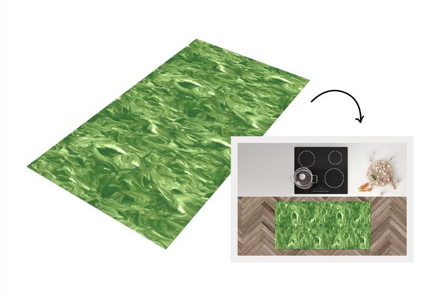 KitchenYeah Keukenloper 120x60 cm Keukenmat vinyl Verf Marmer print Groen Design Keukenmatten loper Keuken vloerkleed tapijt
