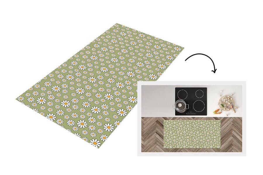 KitchenYeah Keukenloper 120x60 cm Keukenmat vinyl Vintage Patronen Bloemen Madelief Keukenmatten loper Keuken vloerkleed tapijt