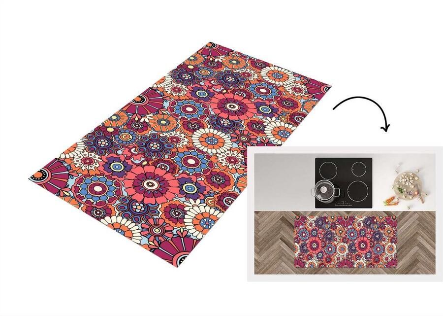 KitchenYeah Keukenloper 120x60 cm Keukenmat vinyl Vintage Patronen Bloemen Planten Keukenmatten loper Keuken vloerkleed tapijt