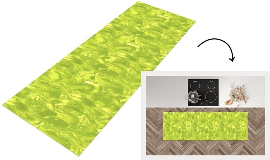KitchenYeah Keukenloper 180x60 cm Keukenmat vinyl Groen Marmer print Verf Design Keukenmatten loper Keuken vloerkleed tapijt