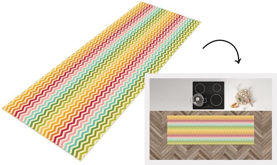 KitchenYeah Keukenloper 180x60 cm Keukenmat vinyl Patroon Regenboog Retro Keukenmatten loper Keuken vloerkleed tapijt