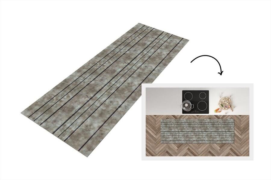 KitchenYeah Keukenloper 180x60 cm Keukenmat vinyl Retro Plank Patronen Keukenmatten loper Keuken vloerkleed tapijt