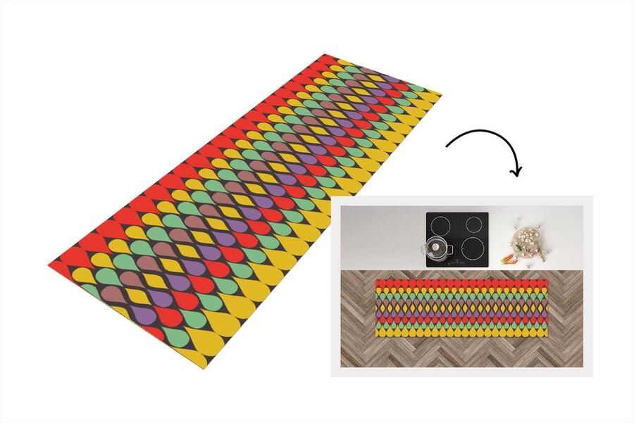 KitchenYeah Keukenloper 150x50 cm Keukenmat vinyl Vintage Retro Kleuren Patronen Keukenmatten loper Keuken vloerkleed tapijt