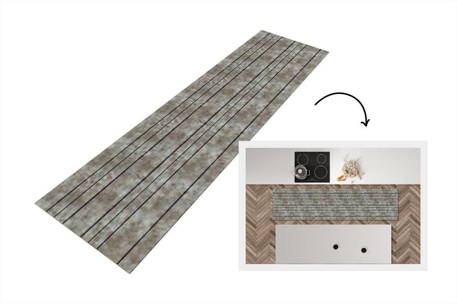 KitchenYeah Keukenloper 240x60 cm Keukenmat vinyl Retro Plank Patronen Keukenmatten loper Keuken vloerkleed tapijt