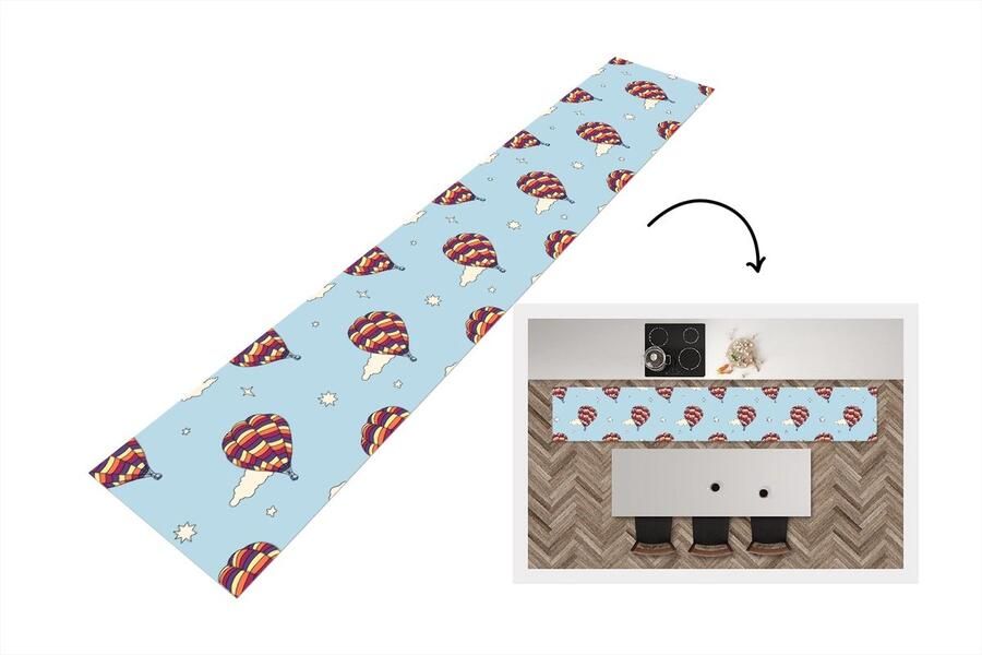 KitchenYeah Keukenloper 360x60 cm Keukenmat vinyl Design Vintage Luchtballon Keukenmatten loper Keuken vloerkleed tapijt