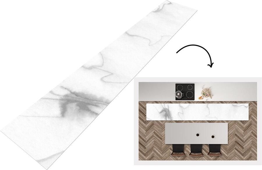KitchenYeah Keukenloper 300x50 cm Keukenmat vinyl Marmer Grijs Wit Abstract Marmerlook Keukenmatten loper Keuken vloerkleed tapijt