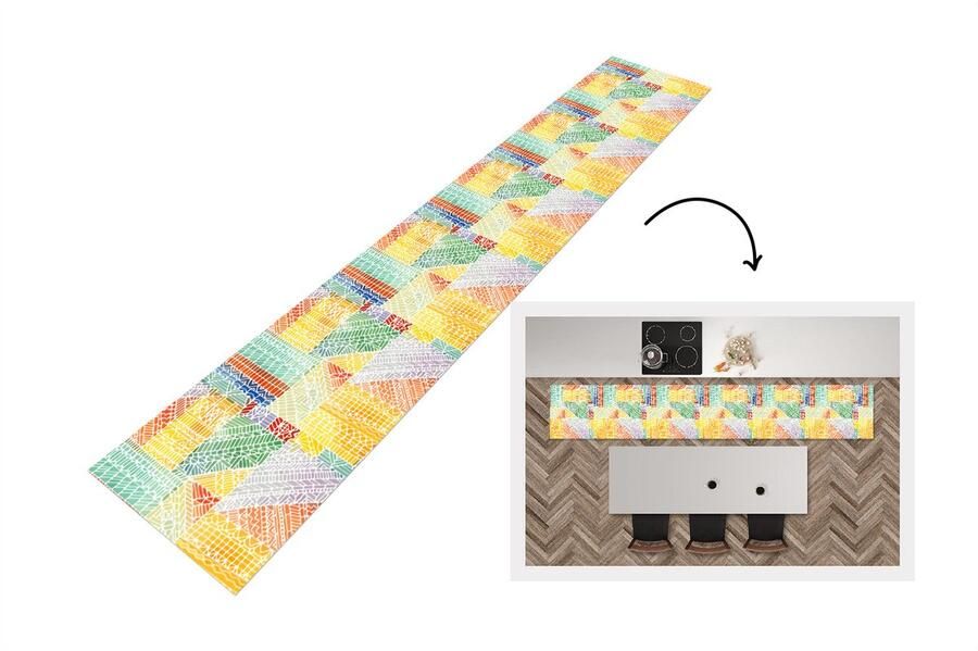 KitchenYeah Keukenloper 300x50 cm Keukenmat vinyl Patronen Mozaïek Abstract Keukenmatten loper Keuken vloerkleed tapijt