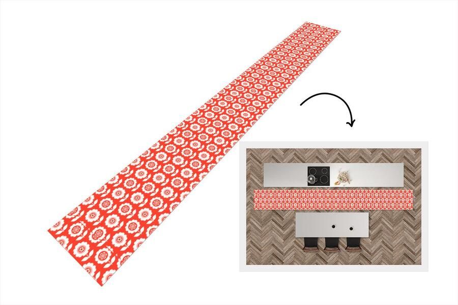 KitchenYeah Keukenloper 400x50 cm Keukenmat vinyl Bloemen Patroon Rood Keukenmatten loper Keuken vloerkleed tapijt