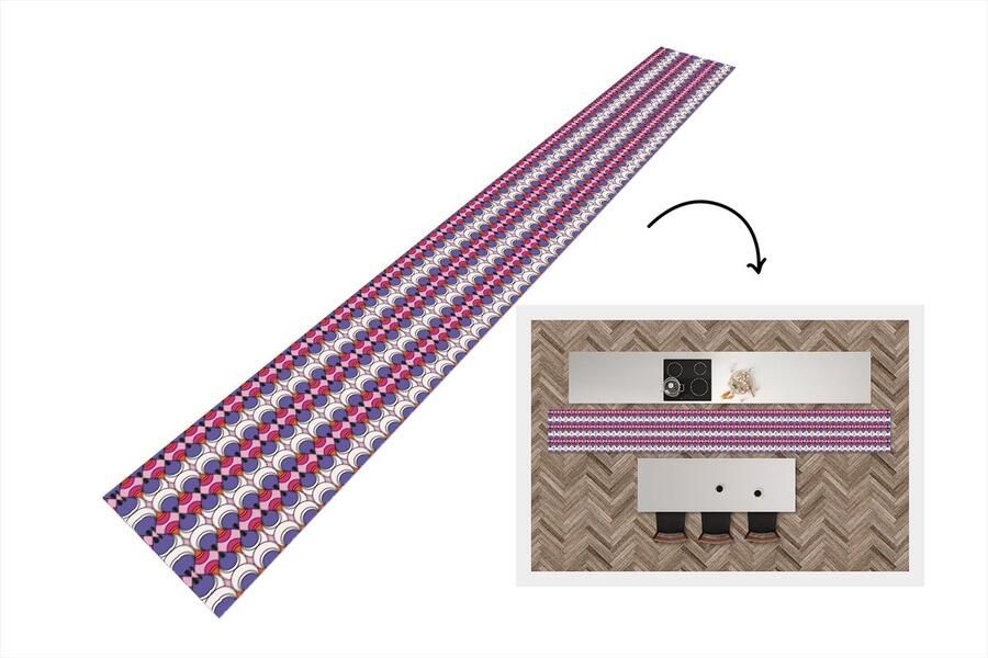 KitchenYeah Keukenloper 480x60 cm Keukenmat vinyl Retro Druppel Design Keukenmatten loper Keuken vloerkleed tapijt