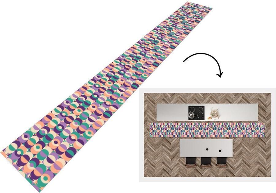 KitchenYeah Keukenloper 400x50 cm Keukenmat vinyl Patroon Geometrie Retro Keukenmatten loper Keuken vloerkleed tapijt