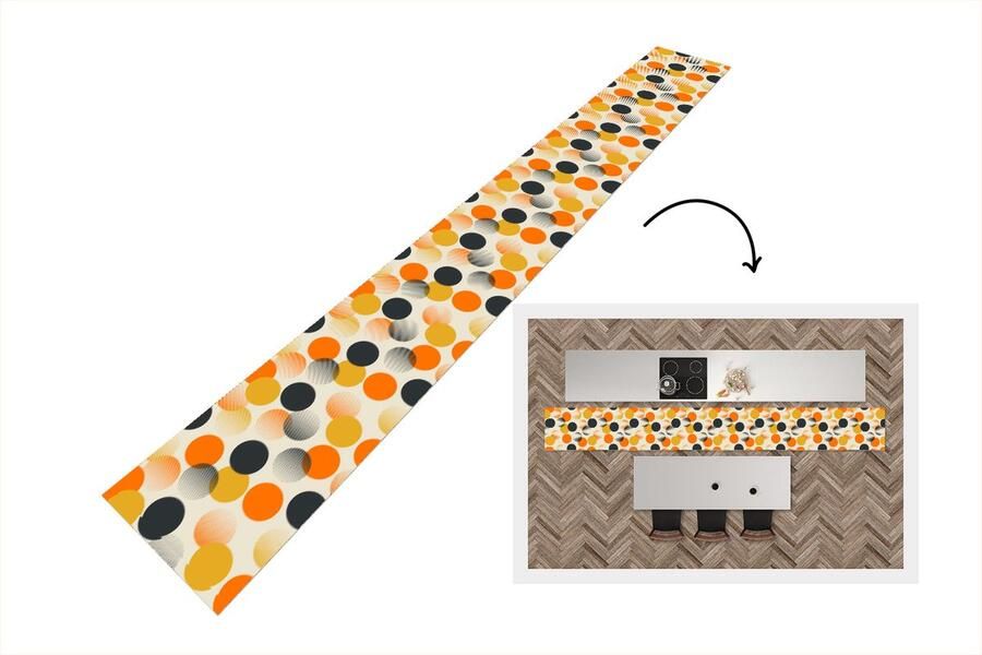 KitchenYeah Keukenloper 400x50 cm Keukenmat vinyl Polkadot Design Retro Oranje Keukenmatten loper Keuken vloerkleed tapijt