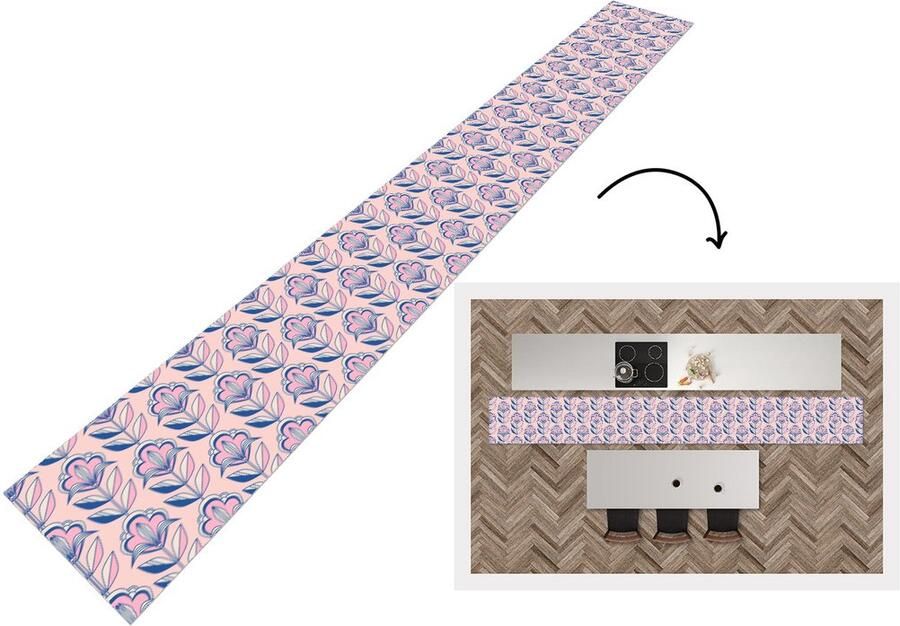 KitchenYeah Keukenloper 400x50 cm Keukenmat vinyl Retro Design Bloemen Keukenmatten loper Keuken vloerkleed tapijt