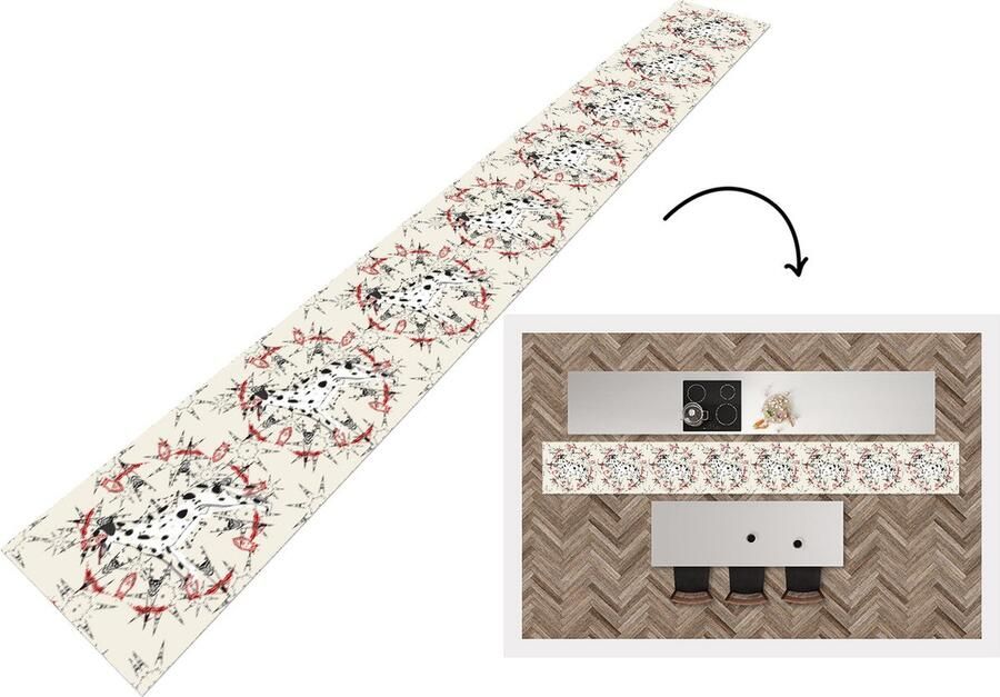 KitchenYeah Keukenloper Keukenmat Abstract Hond Patronen Dalmatiër 480x60 cm Keuken vloerkleed