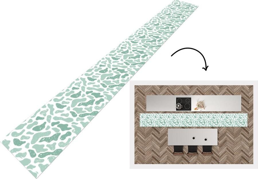 KitchenYeah Keukenloper Keukenmat Abstract Verf Patroon Grijs Dierenprint 400x50 cm Keuken vloerkleed