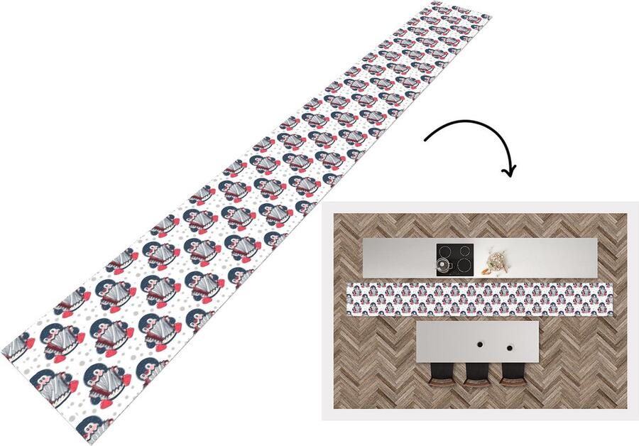 KitchenYeah Keukenloper Keukenmat Accordeon Pinguïn Patronen 400x50 cm Keuken vloerkleed