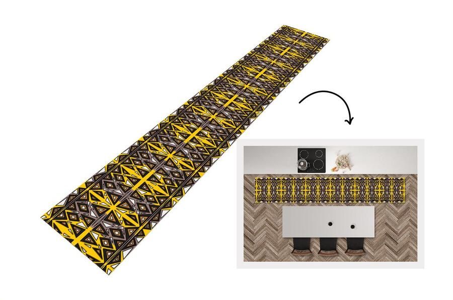 KitchenYeah Keukenloper Loper keuken Afrika Geometrie Patronen 300x50 cm Keukenloper vinyl