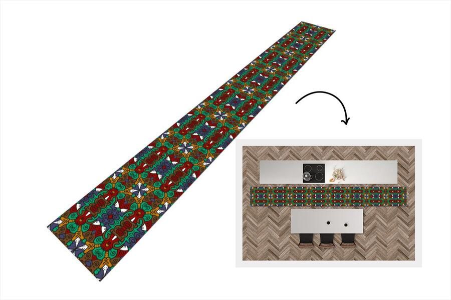 KitchenYeah Keukenloper Keukenmat Afrika Patronen Abstract Groen 400x50 cm Keuken vloerkleed