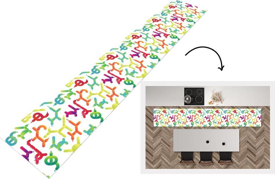 KitchenYeah Keukenloper Keukenmat Ballon Patronen Dieren 360x60 cm Keuken vloerkleed