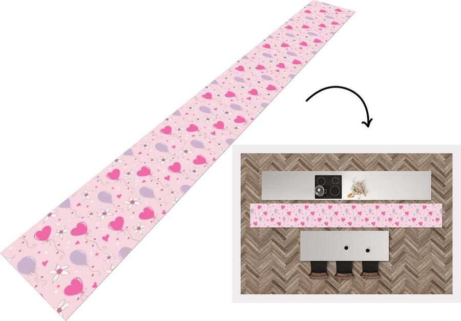 KitchenYeah Keukenloper Keukenmat Ballon Patronen Roze 400x50 cm Keuken vloerkleed