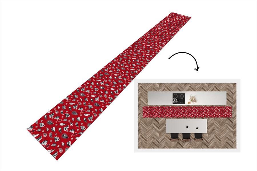 KitchenYeah Keukenloper Keukenmat Bandana Flora Retro Design 480x60 cm Keuken vloerkleed