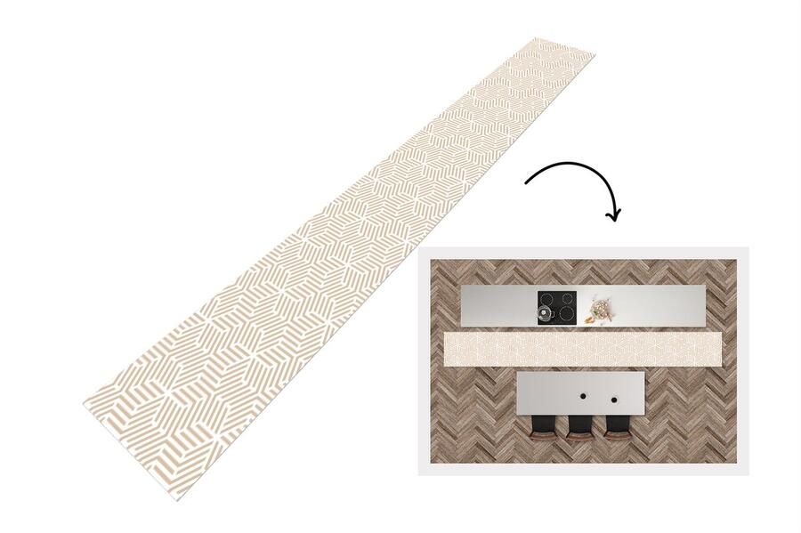KitchenYeah Keukenloper Keukenmat Beige Geometrie Patronen Abstract 400x50 cm Keuken vloerkleed