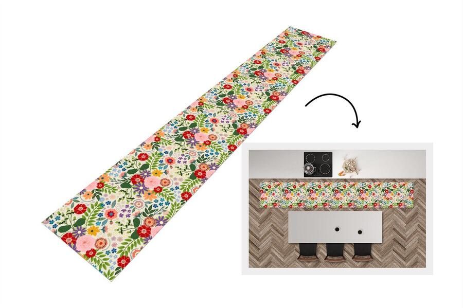 KitchenYeah Keukenloper Loper keuken Bladeren Bloemen Design 300x50 cm Keukenloper vinyl