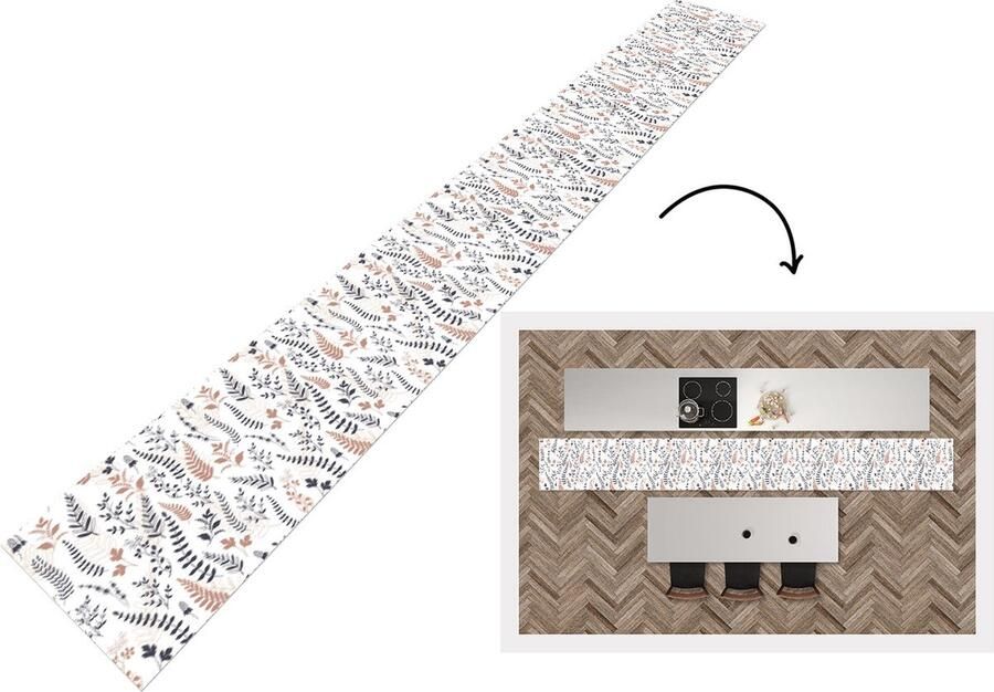 KitchenYeah Keukenloper Keukenmat Bladeren Bloemen Design 400x50 cm Keuken vloerkleed