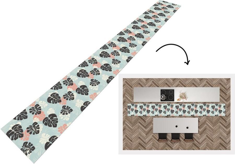 KitchenYeah Keukenloper Keukenmat Bladeren Monstera Hawaii Patronen 480x60 cm Keuken vloerkleed
