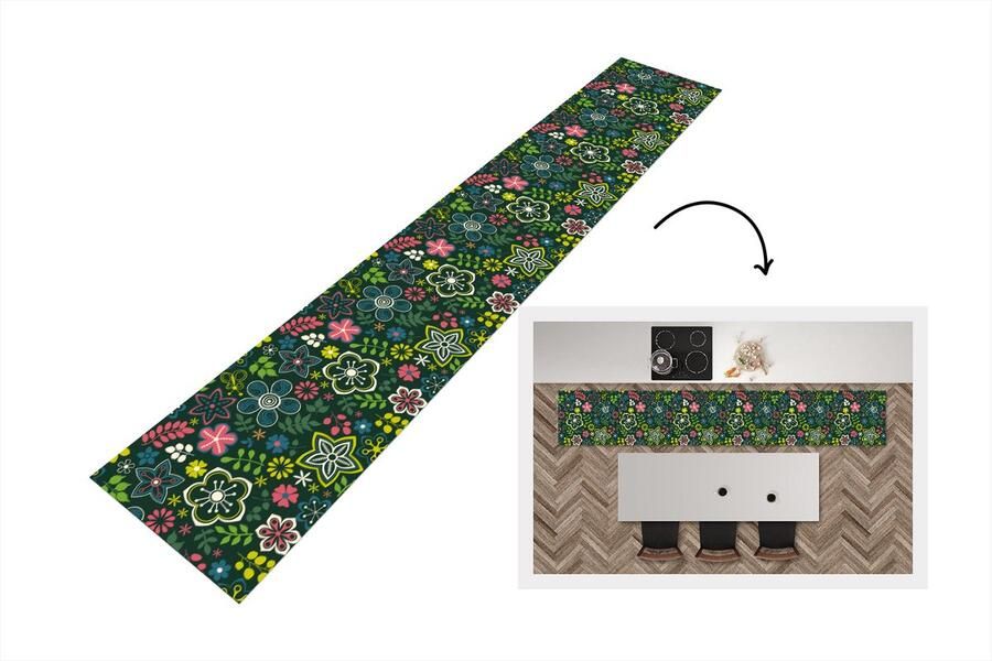 KitchenYeah Keukenloper Keukenmat Bladeren Patronen Bloemen 360x60 cm Keuken vloerkleed