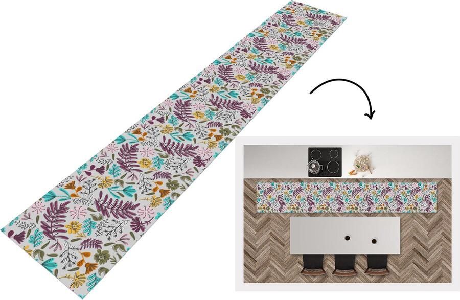 KitchenYeah Keukenloper Keukenmat Bloemen Bladeren Patroon 360x60 cm Keuken vloerkleed