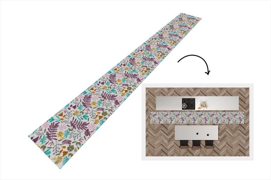 KitchenYeah Keukenloper Keukenmat Bloemen Bladeren Patroon 480x60 cm Keuken vloerkleed