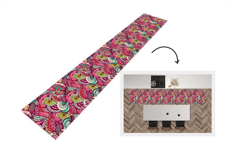 KitchenYeah Keukenloper Keukenmat Bloemen Bladeren Regenboog Hippie Design 360x60 cm Keuken vloerkleed