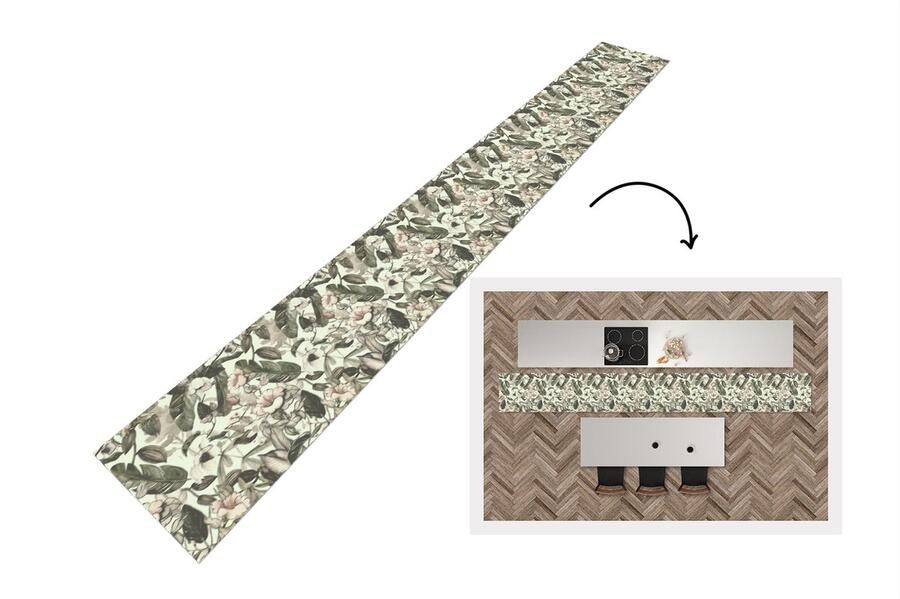 KitchenYeah Keukenloper Keukenmat Bloemen Bladeren Vintage Patronen 480x60 cm Keuken vloerkleed