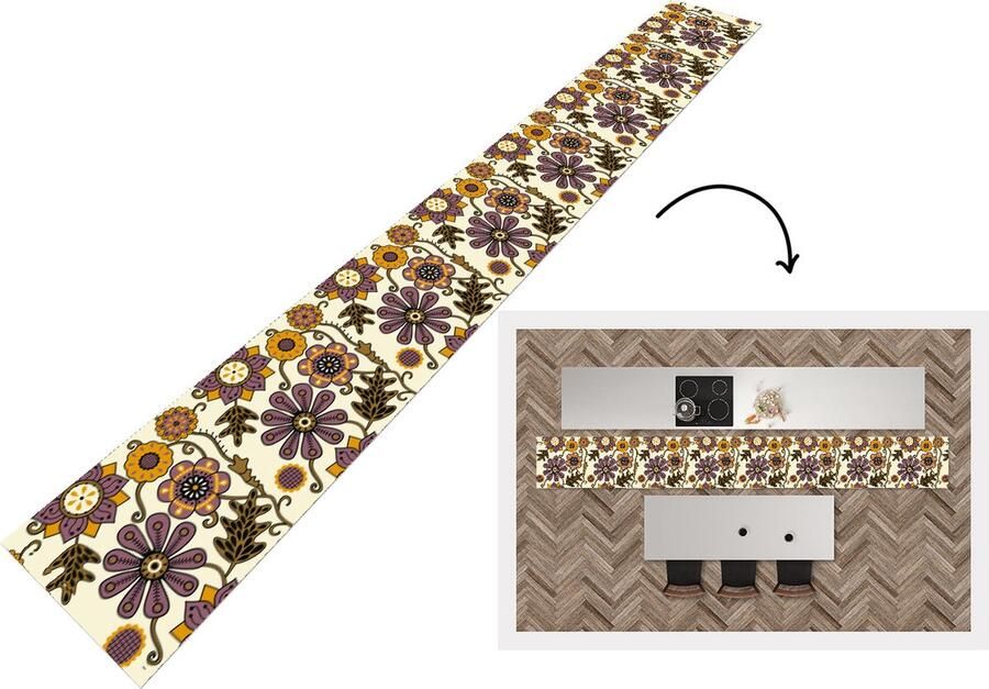 KitchenYeah Keukenloper Keukenmat Bloemen Bohemian Vintage Cartoon 480x60 cm Keuken vloerkleed