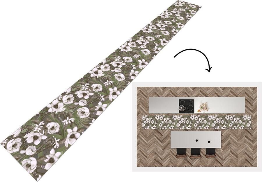 KitchenYeah Keukenloper Keukenmat Bloemen Jungle Vintage Patroon 480x60 cm Keuken vloerkleed