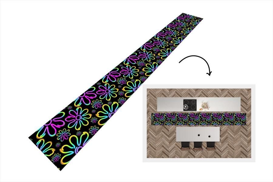 KitchenYeah Keukenloper Keukenmat Bloemen Neon Patronen Psychedelisch 480x60 cm Keuken vloerkleed