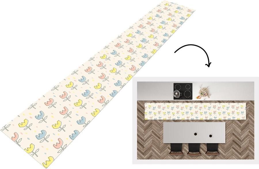 KitchenYeah Keukenloper Loper keuken Bloemen Pastel Geboorte 300x50 cm Keukenloper vinyl