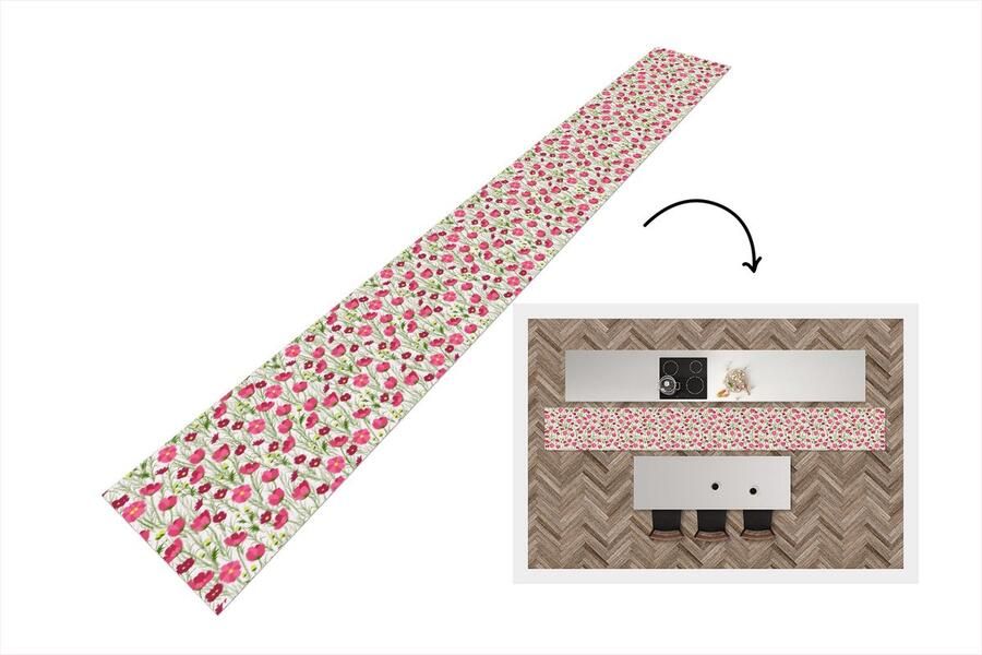 KitchenYeah Keukenloper Keukenmat Bloemen Patronen Gras Klaproos 400x50 cm Keuken vloerkleed