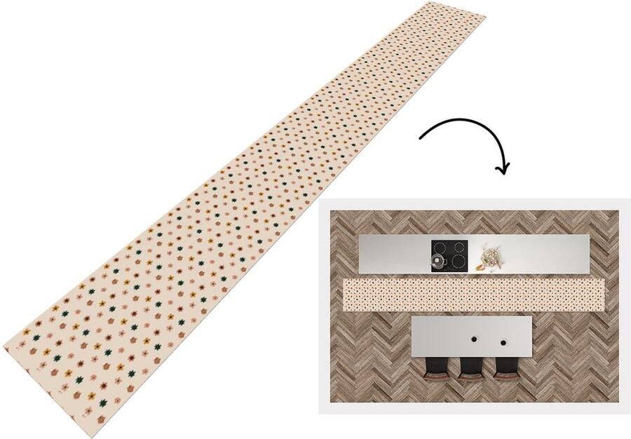 KitchenYeah Keukenloper Keukenmat Bloemen Patronen Stippen 480x60 cm Keuken vloerkleed