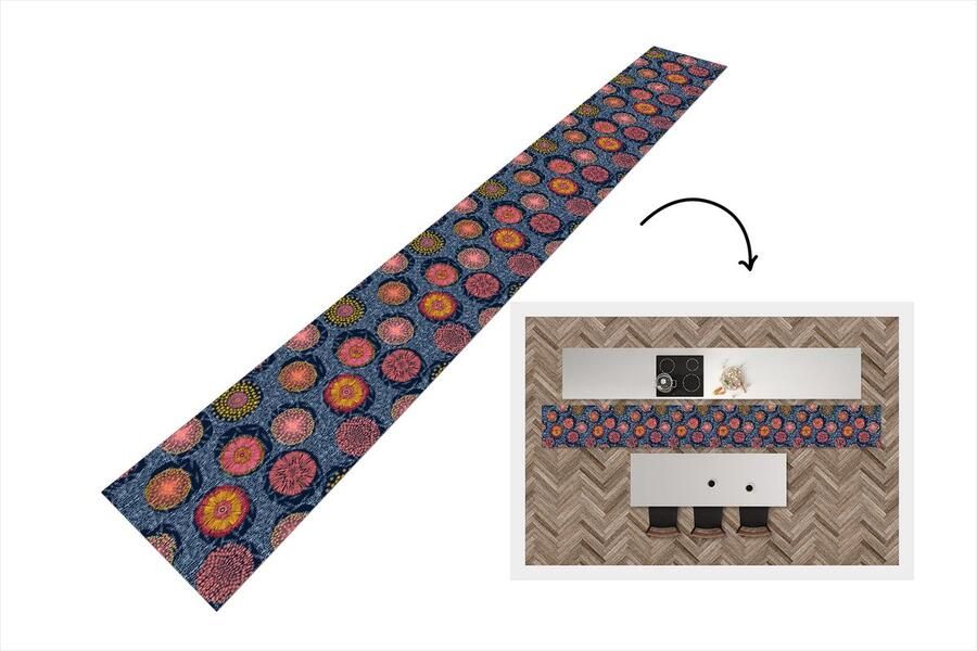 KitchenYeah Keukenloper Keukenmat Bloemen Patronen Stippen Vintage 400x50 cm Keuken vloerkleed