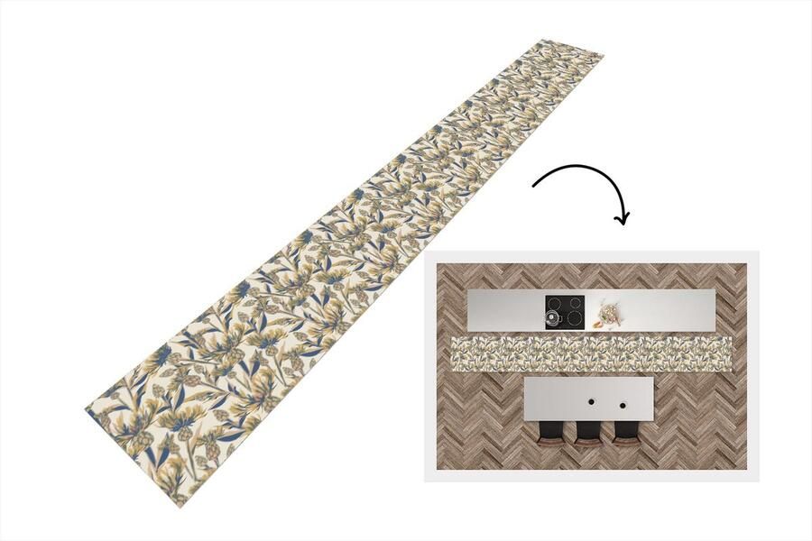 KitchenYeah Keukenloper Keukenmat Bloemen Patroon Design Natuur 400x50 cm Keuken vloerkleed