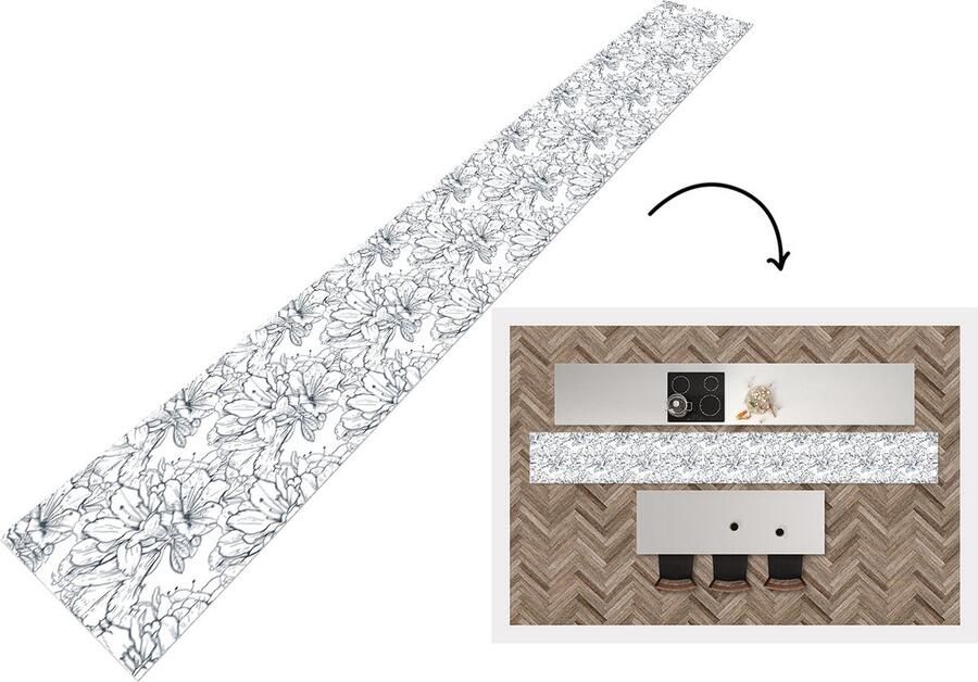 KitchenYeah Keukenloper Keukenmat Bloemen Patroon Lijn 480x60 cm Keuken vloerkleed